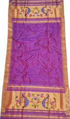 Purple Paithani Handloom Pure Silk Muniya Border Dupatta - Luxurion World