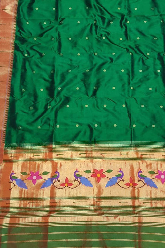Green Paithani Handloom Pure Silk Muniya Border Dupatta - Luxurion World