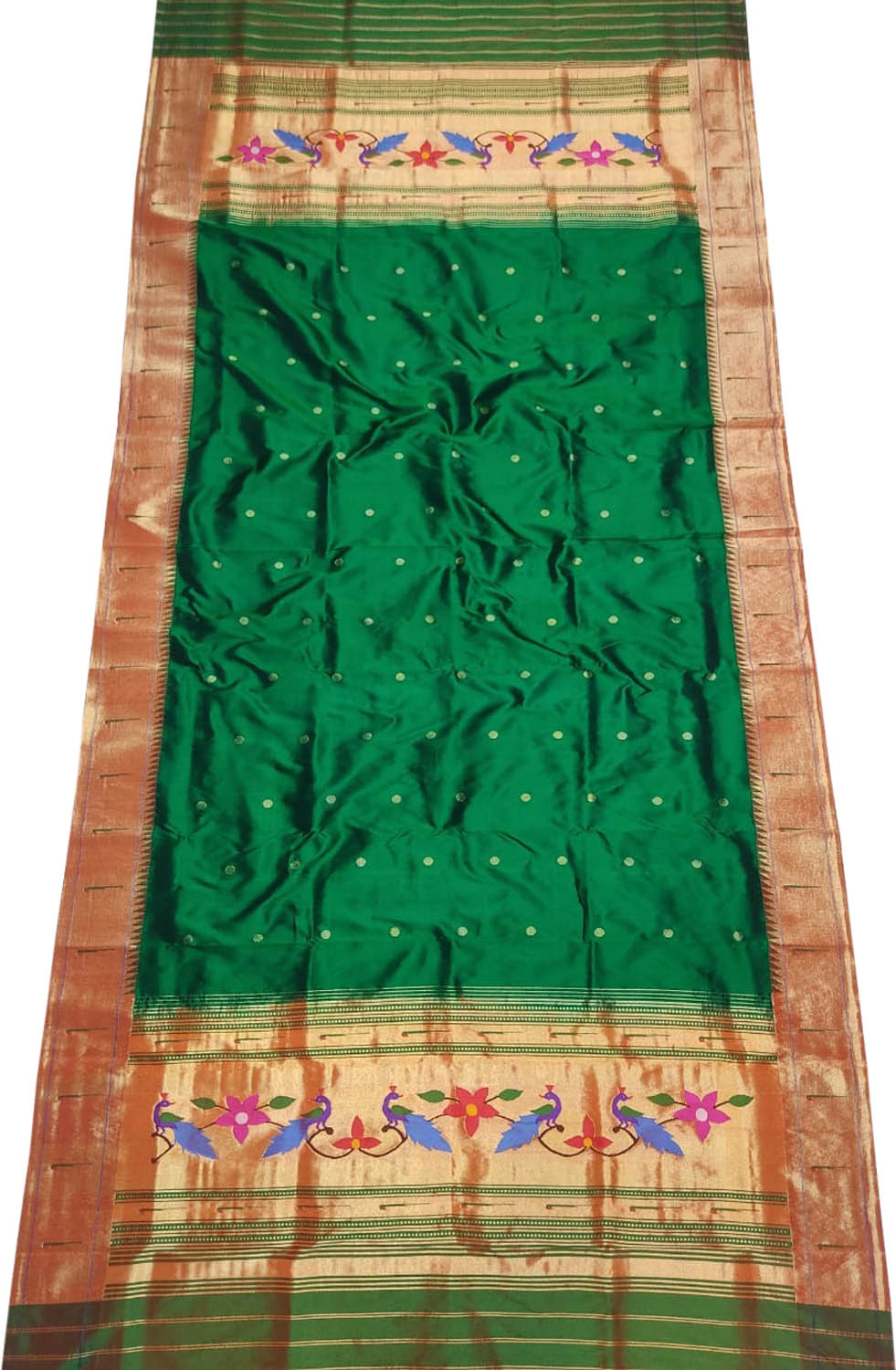 Green Paithani Handloom Pure Silk Muniya Border Dupatta - Luxurion World