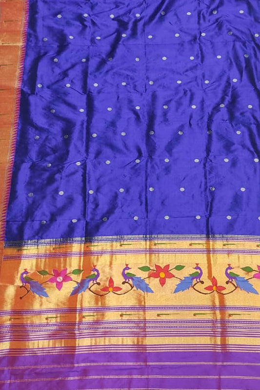 Blue Paithani Handloom Pure Silk Muniya Border Dupatta - Luxurion World