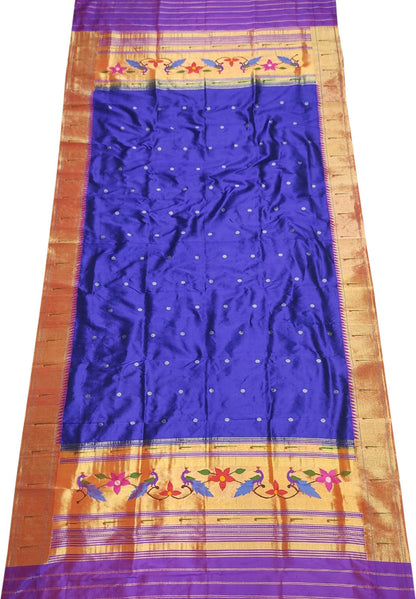 Blue Paithani Handloom Pure Silk Muniya Border Dupatta - Luxurion World