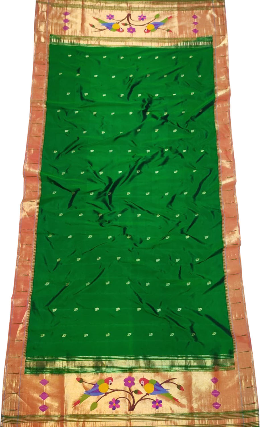 Green Paithani Handloom Pure Silk Muniya Border Dupatta - Luxurion World