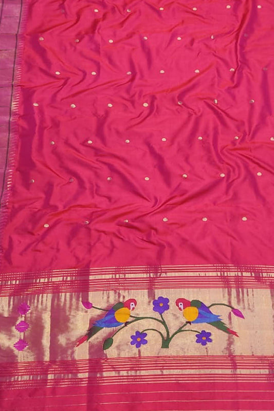 Pink Paithani Handloom Pure Silk Muniya Border Dupatta - Luxurion World