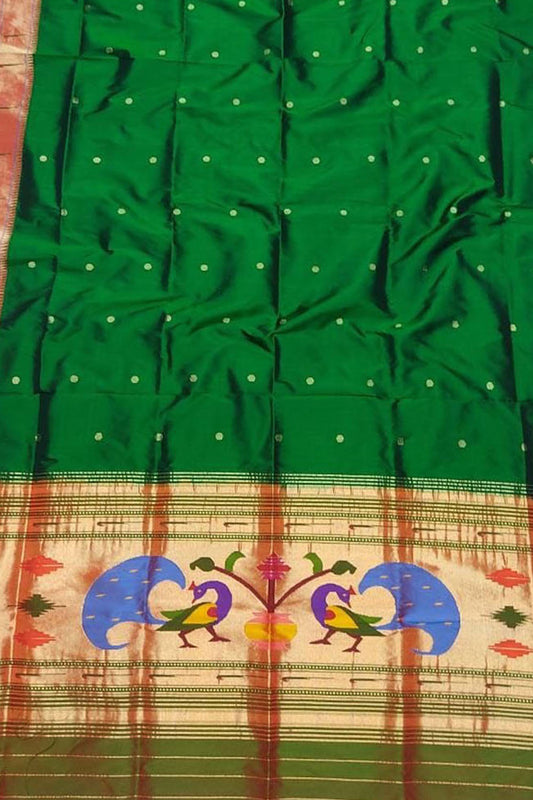 Green Paithani Handloom Pure Silk Muniya Border Dupatta - Luxurion World