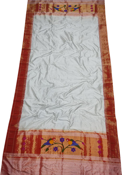 Off White Paithani Handloom Pure Silk Muniya Border Dupatta - Luxurion World