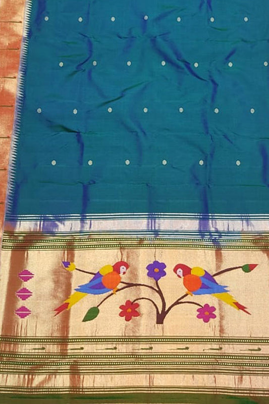 Blue Paithani Handloom Pure Silk Muniya Border Dupatta - Luxurion World