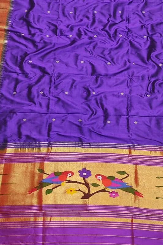 Purple Paithani Handloom Pure Silk Muniya Border Dupatta - Luxurion World