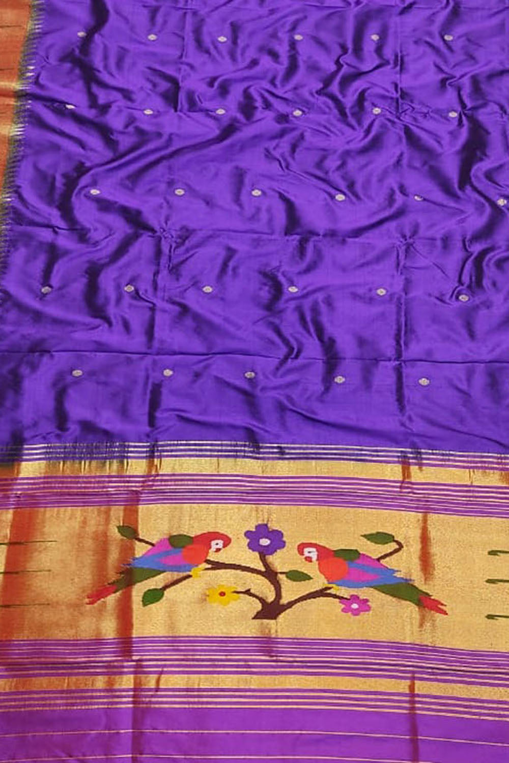 Purple Paithani Handloom Pure Silk Muniya Border Dupatta - Luxurion World