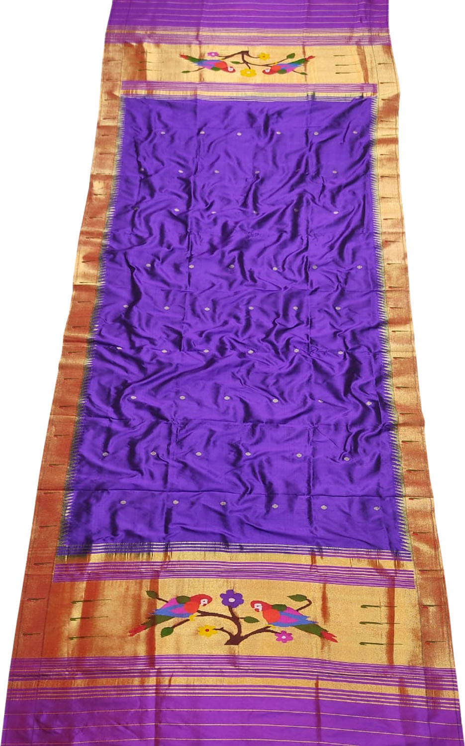 Purple Paithani Handloom Pure Silk Muniya Border Dupatta - Luxurion World