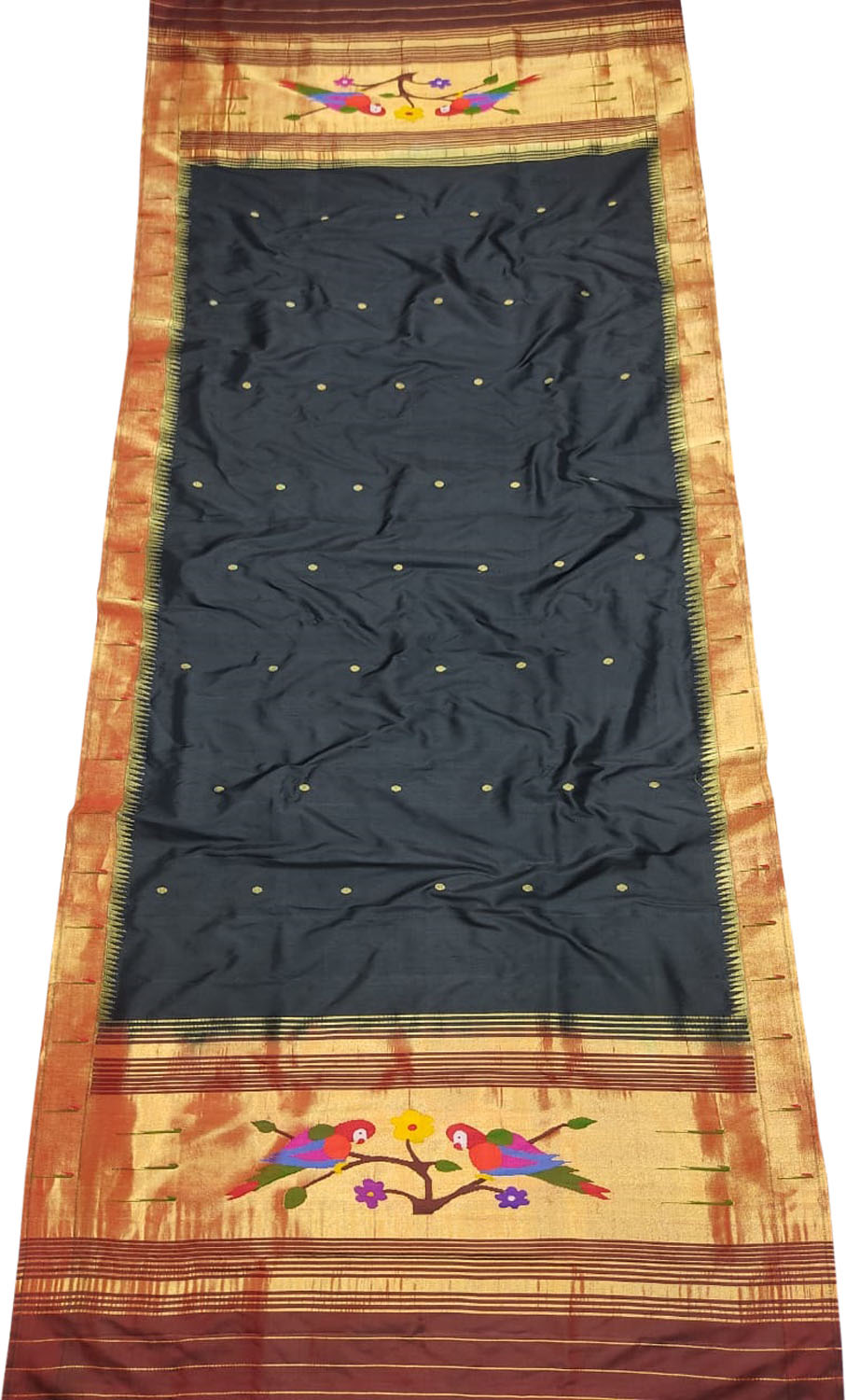Black Paithani Handloom Pure Silk Muniya Border Dupatta - Luxurion World