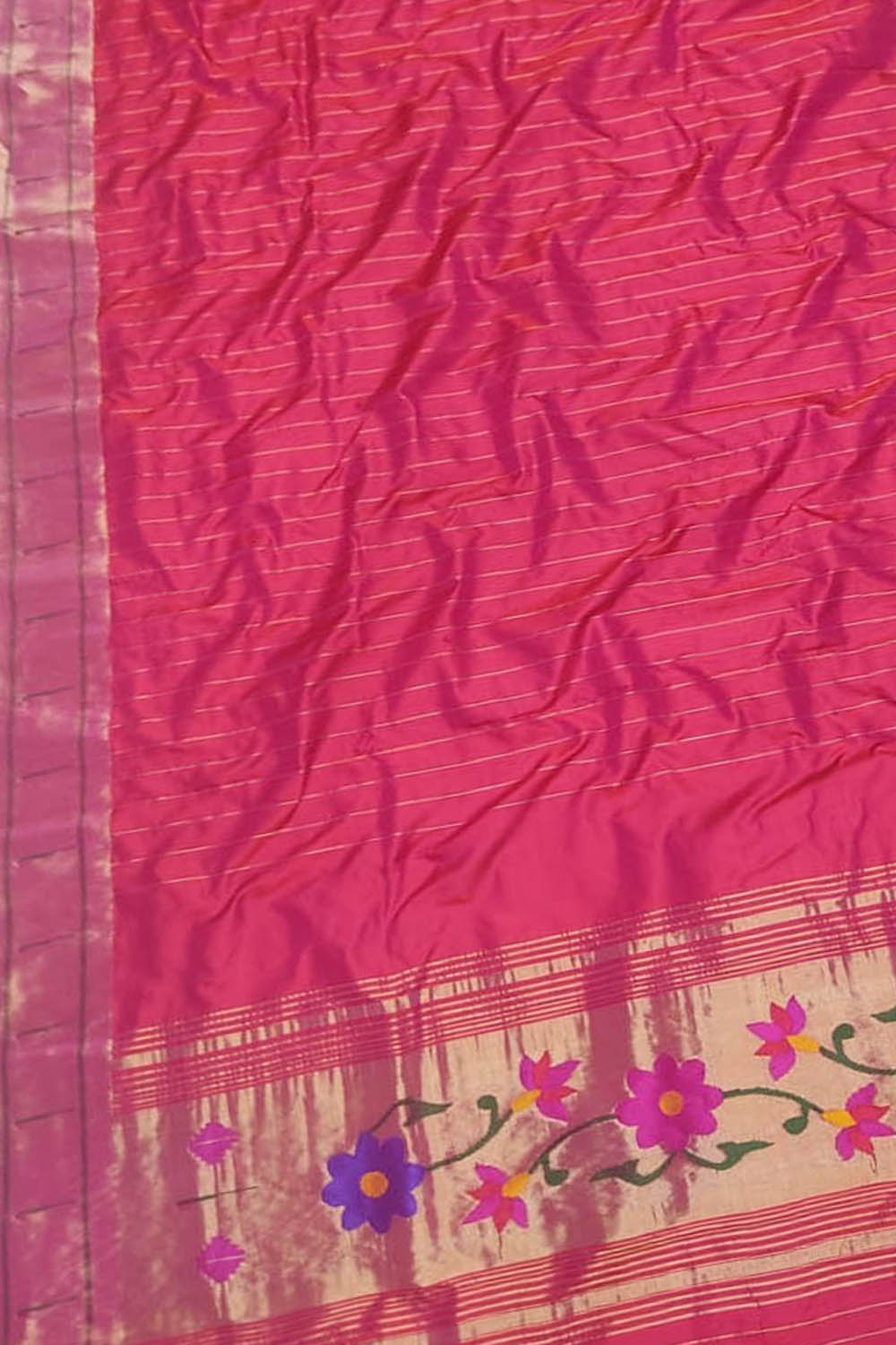 Pink Paithani Handloom Pure Silk Dupatta With Single Muniya Border - Luxurion World