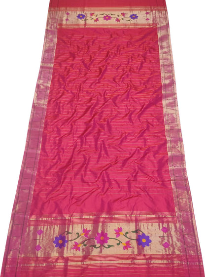 Pink Paithani Handloom Pure Silk Dupatta With Single Muniya Border - Luxurion World