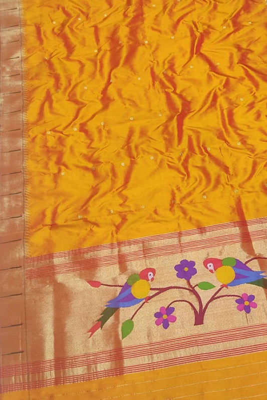 Yellow Paithani Handloom Pure Silk Dupatta  With Single Muniya Border - Luxurion World