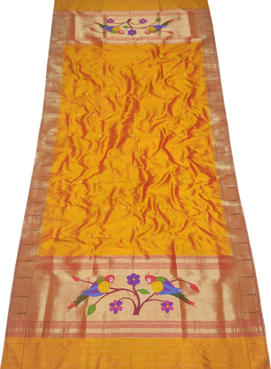 Yellow Paithani Handloom Pure Silk Dupatta  With Single Muniya Border - Luxurion World