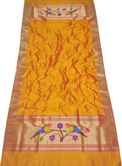 Yellow Paithani Handloom Pure Silk Dupatta  With Single Muniya Border - Luxurion World