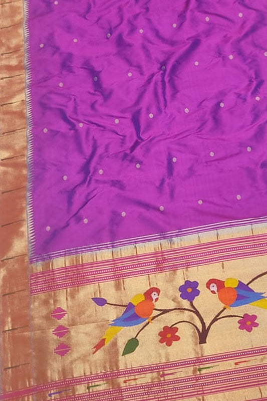 Purple Paithani Handloom Pure Silk Dupatta With Single Muniya Border - Luxurion World