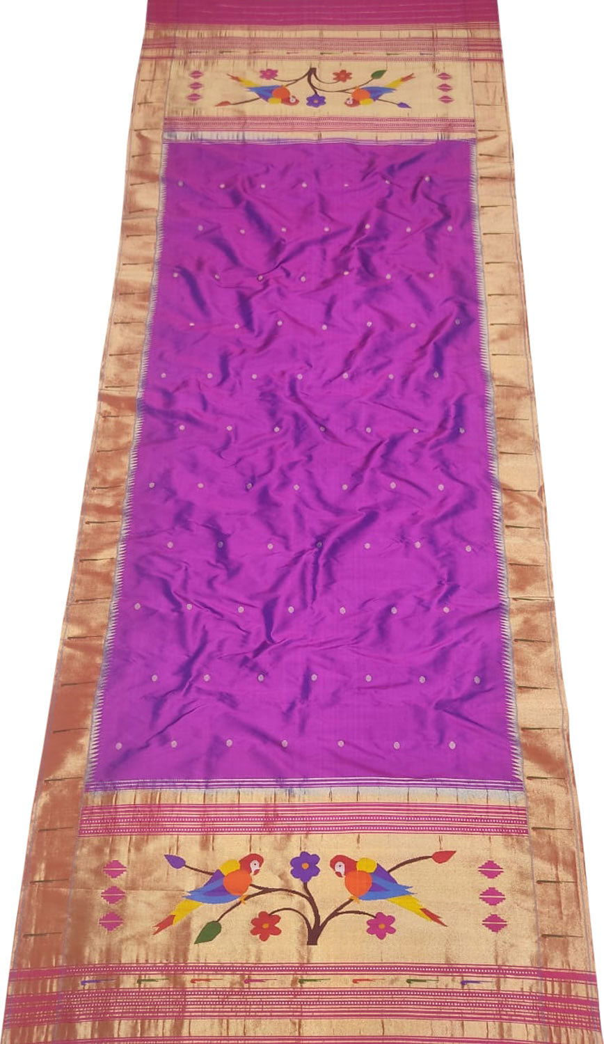 Purple Paithani Handloom Pure Silk Dupatta With Single Muniya Border - Luxurion World