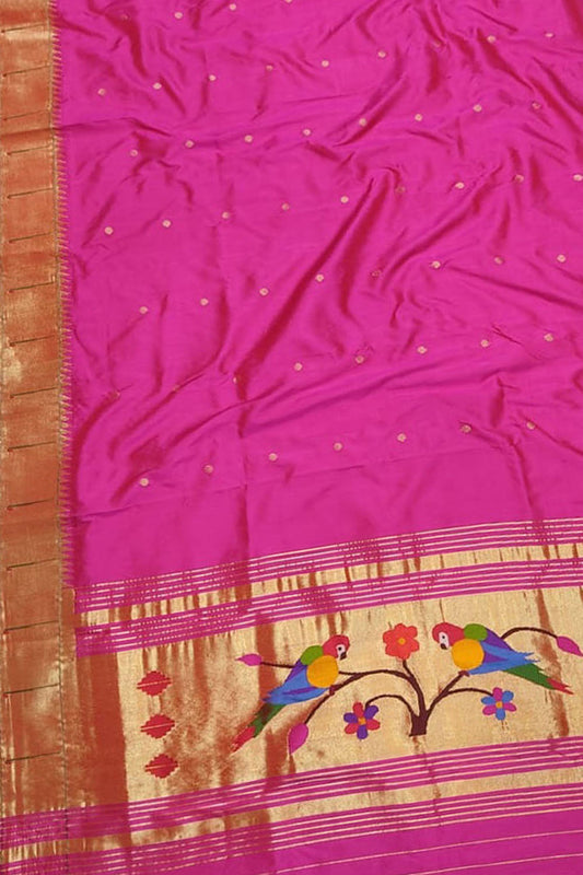 Pink Paithani Handloom Pure Silk Dupatta With Single Muniya Border - Luxurion World
