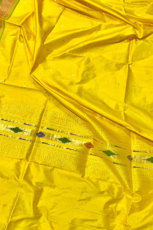 Yellow Paithani Handloom Pure Silk Dupatta - Luxurion World