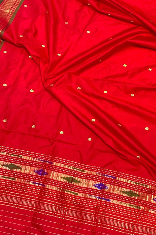 Red Paithani Handloom Pure Silk Dupatta - Luxurion World