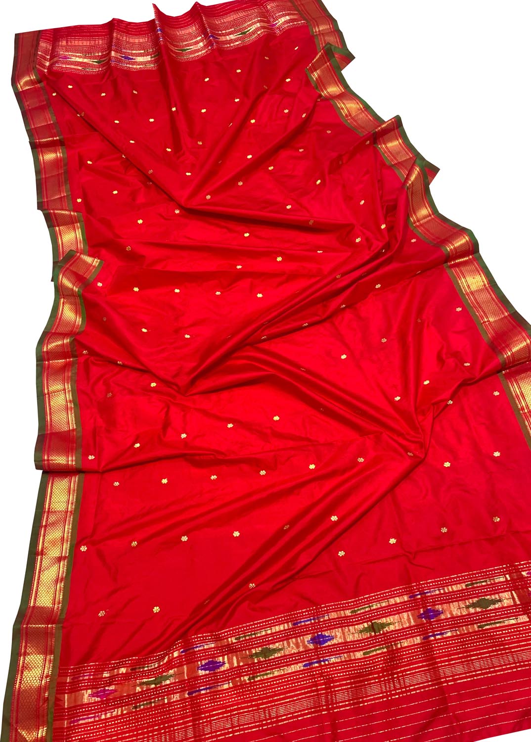 Red Paithani Handloom Pure Silk Dupatta - Luxurion World