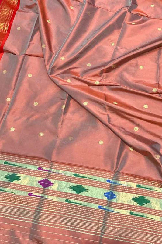 Pink And Red Shot Paithani Handloom Pure Silk Dupatta - Luxurion World