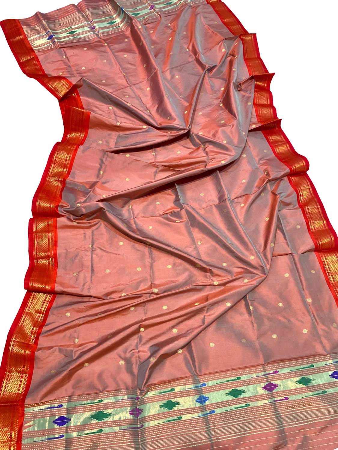 Pink And Red Shot Paithani Handloom Pure Silk Dupatta