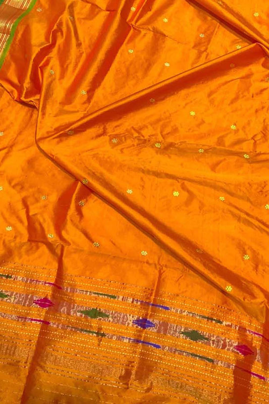 Orange Paithani Handloom Pure Silk Dupatta - Luxurion World