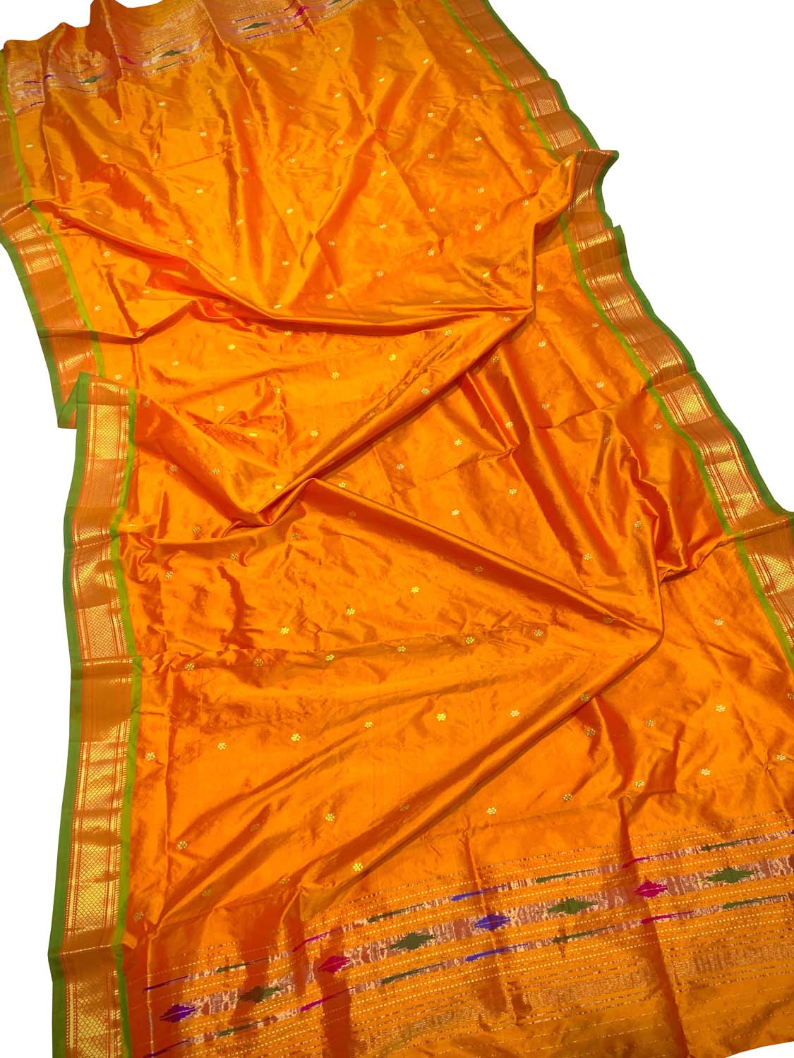 Orange Paithani Handloom Pure Silk Dupatta - Luxurion World