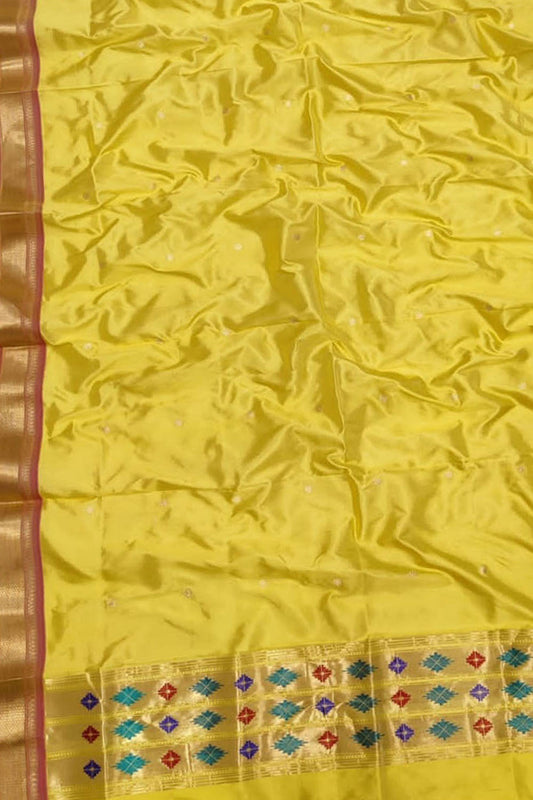 Timeless Elegance: Stunning Yellow Paithani Silk Dupatta - Luxurion World