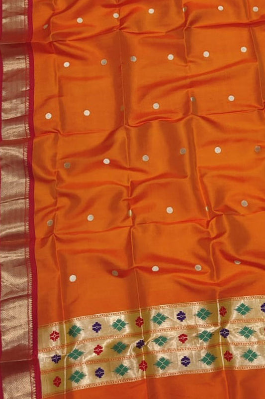 Timeless Elegance: Exquisite Orange Paithani Pure Silk Dupatta