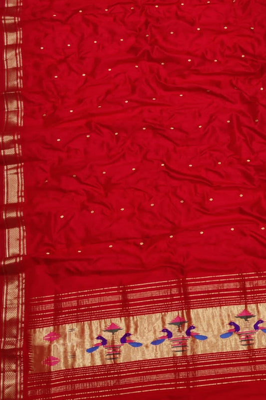 Timeless Elegance: Exquisite Red Paithani Handloom Silk Dupatta - Luxurion World