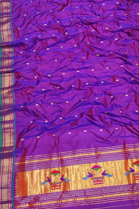 Exquisite Purple Paithani Handloom Silk Dupatta: Pure Elegance at Its Finest - Luxurion World