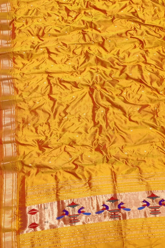 Captivating Yellow Paithani Silk Dupatta: Masterful Artistry & Timeless Beauty