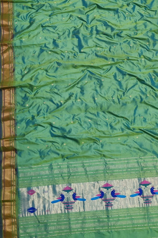 Exquisite Green Paithani Handloom Silk Dupatta: Pure Elegance at its Finest