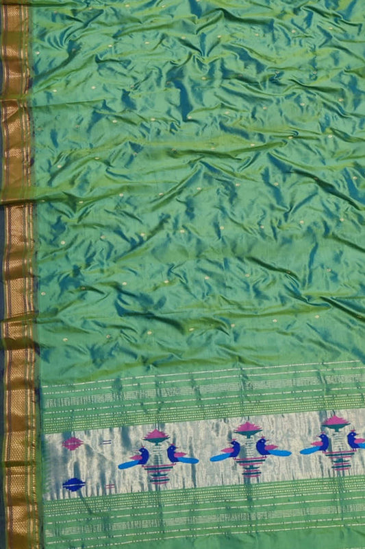 Exquisite Green Paithani Handloom Silk Dupatta: Pure Elegance at its Finest - Luxurion World