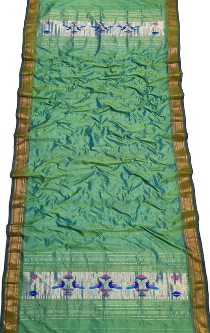 Exquisite Green Paithani Handloom Silk Dupatta: Pure Elegance at its Finest - Luxurion World