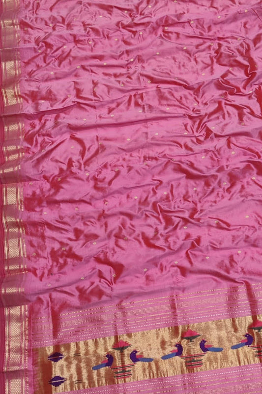 Exquisite Pink Paithani Handloom Silk Dupatta: Timeless Elegance