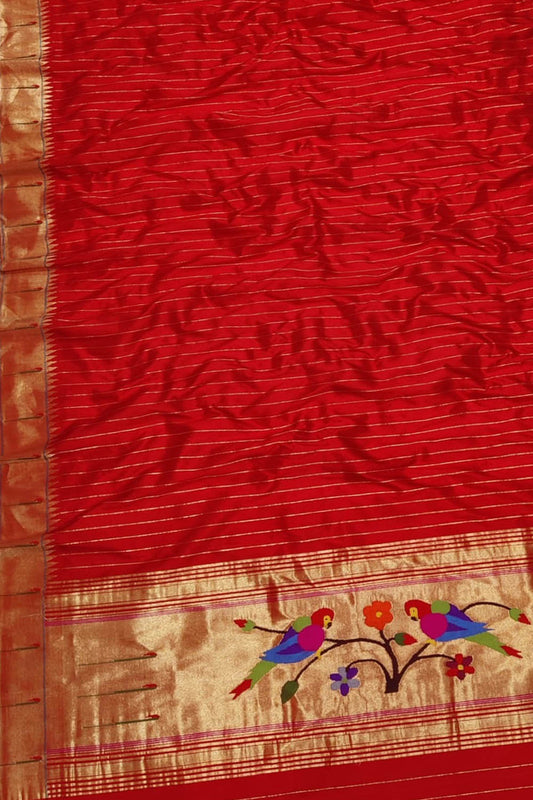Exquisite Red Paithani Handloom Silk Dupatta: Timeless Elegance