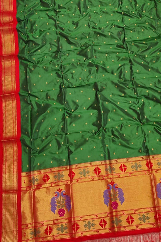 Exquisite Green Paithani Pure Silk Dupatta: A Timeless Elegance
