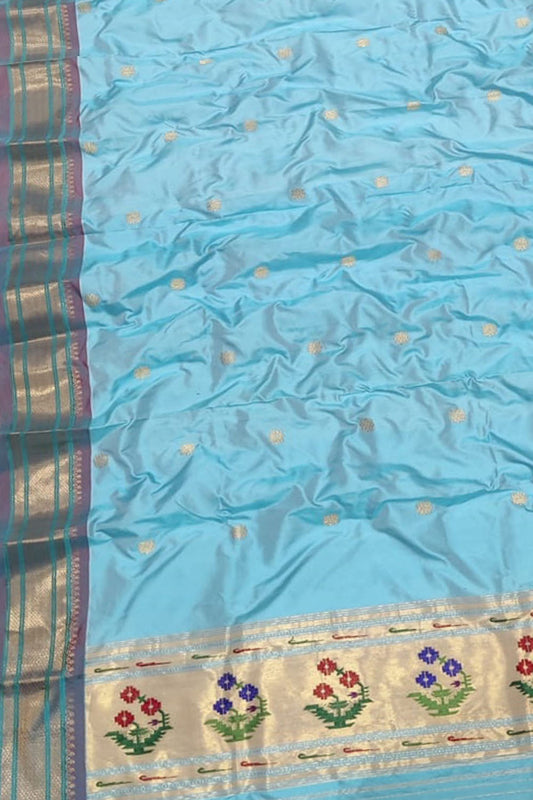 Exquisite Blue Paithani Pure Silk Dupatta: Timeless Elegance and Luxury - Luxurion World