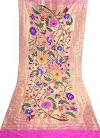 Pink Paithani Handloom Brocade Pure Tissue Silk Dupatta - Luxurion World