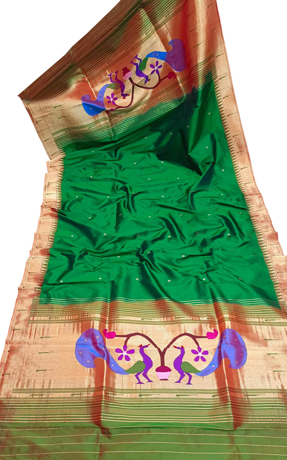 Exquisite Green Handloom Paithani Pure Silk Peacock Design Dupatta: A Timeless Elegance - Luxurion World