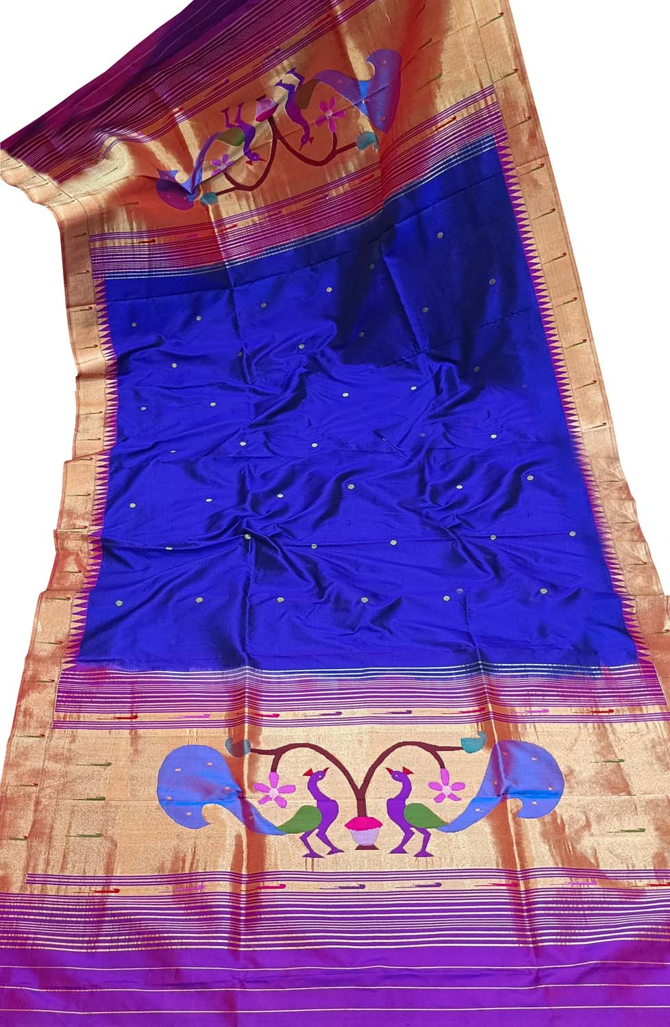 Exquisite Blue Handloom Paithani Silk Peacock Design Dupatta: Timeless Elegance - Luxurion World