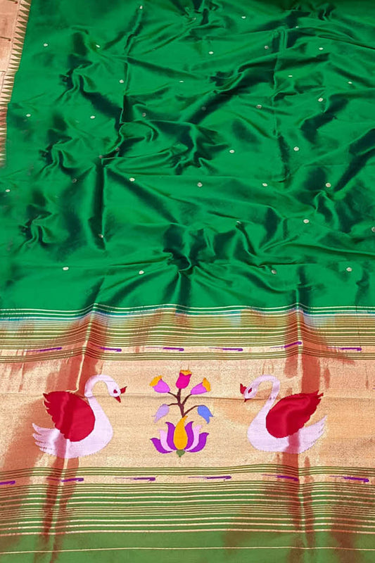 Exquisite Green Handloom Paithani Pure Silk Dupatta: A Timeless Elegance