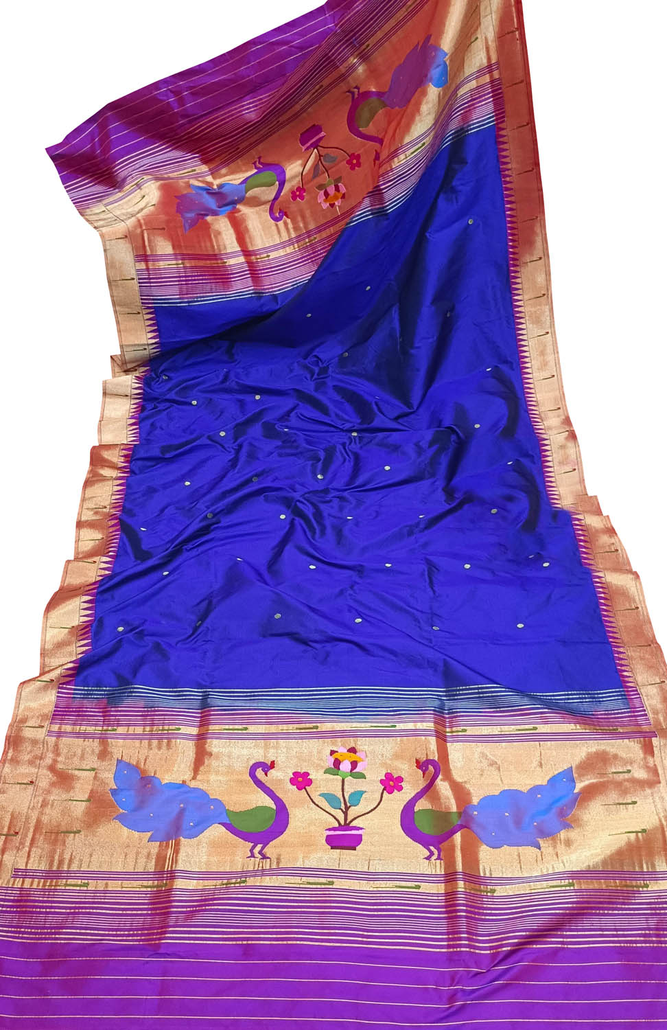 Exquisite Blue Handloom Paithani Pure Silk Peacock Design Dupatta: Timeless Elegance - Luxurion World