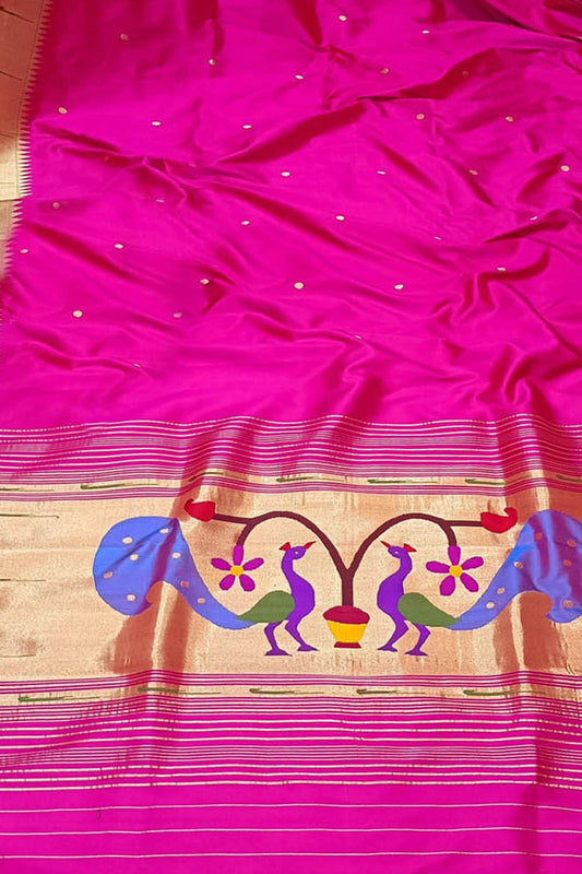 Exquisite Pink Handloom Paithani Pure Silk Peacock Design Dupatta: Timeless Elegance - Luxurion World