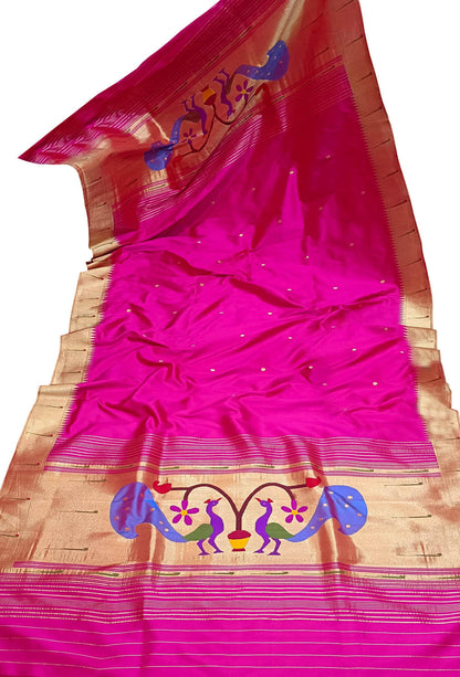 Exquisite Pink Handloom Paithani Pure Silk Peacock Design Dupatta: Timeless Elegance - Luxurion World