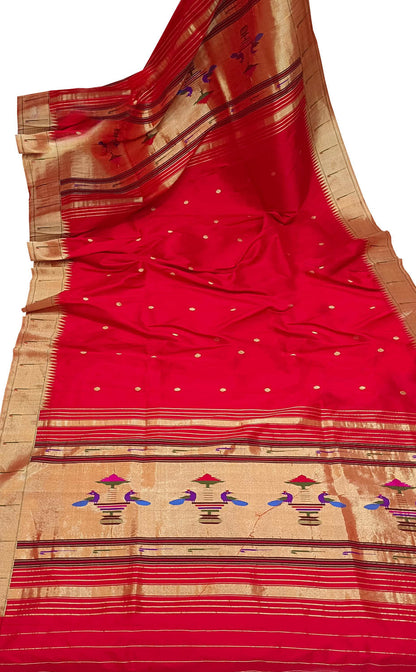Exquisite Red Handloom Paithani Pure Silk Peacock Design Dupatta: Timeless Elegance - Luxurion World