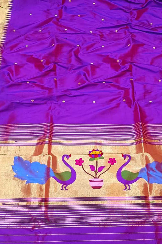 Exquisite Purple Handloom Paithani Silk Peacock Design Dupatta: A Timeless Elegance - Luxurion World